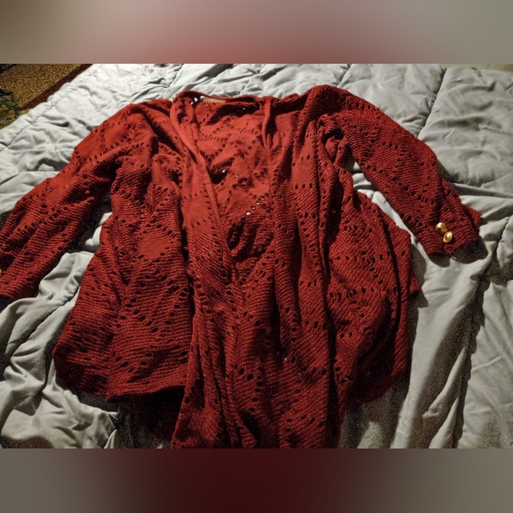 red cardigan